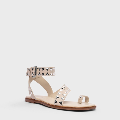 Sandália Flat Tachas Couro Nobuck Off White Ice