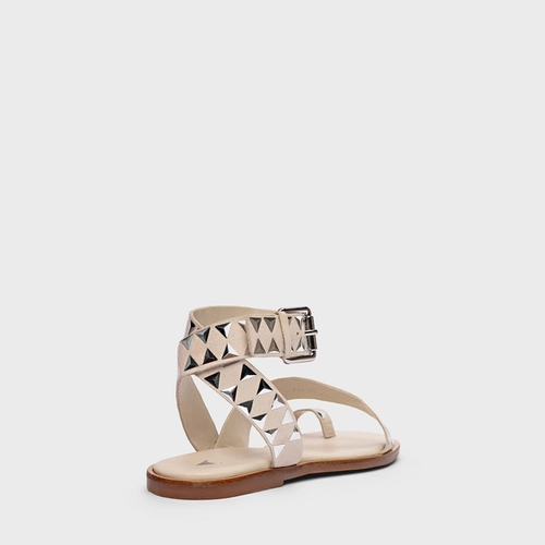 Sandália Flat Tachas Couro Nobuck Off White Ice