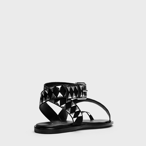 Sandália Flat Tachas Couro Nobuck Preto