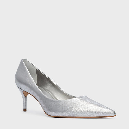 Scarpin Valentina Salto Fino Metalizado Prata