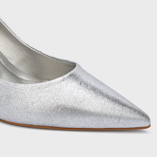 Scarpin Valentina Salto Fino Metalizado Prata