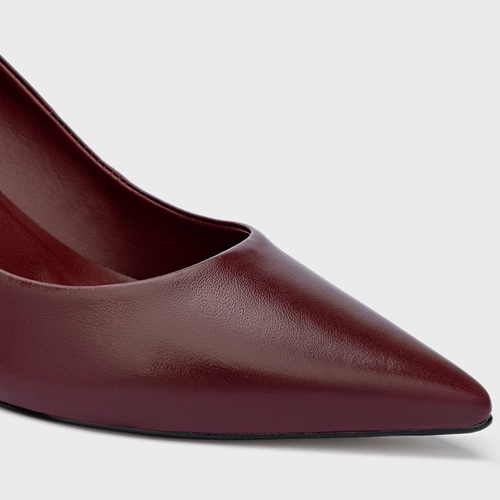 Scarpin Valentina Salto Fino Couro Vinho Mahogany