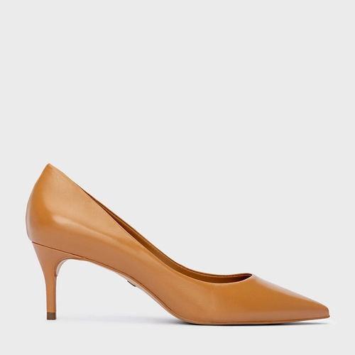 Scarpin Valentina Salto Fino Couro Marrom Desert Camel
