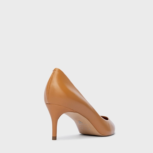 Scarpin Valentina Salto Fino Couro Marrom Desert Camel