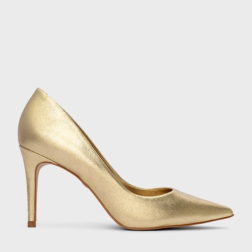 Scarpin Beatriz Salto Fino Metalizado Dourado
