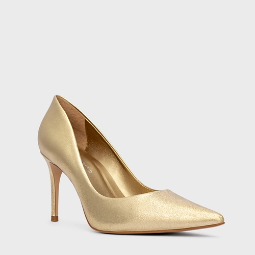 Scarpin Beatriz Salto Fino Metalizado Dourado