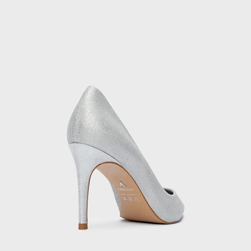 Scarpin Beatriz Salto Fino Couro Metallic Prata