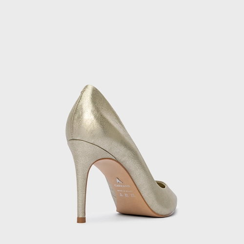 Scarpin Beatriz Salto Fino Couro Metallic Champagne