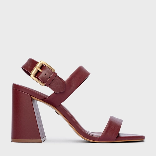 Sandália Salto Flare Couro Vinho Syrah