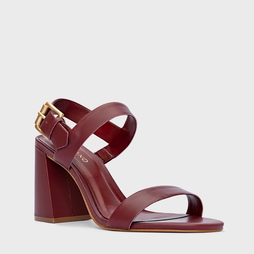 Sandália Salto Flare Couro Vinho Syrah