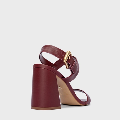 Sandália Salto Flare Couro Vinho Syrah