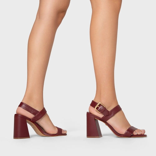 Sandália Salto Flare Couro Vinho Syrah