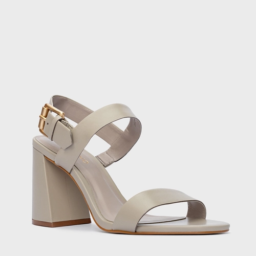 Sandália Salto Flare Couro Cinza Cashmere