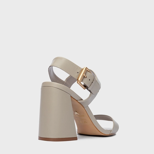 Sandália Salto Flare Couro Cinza Cashmere