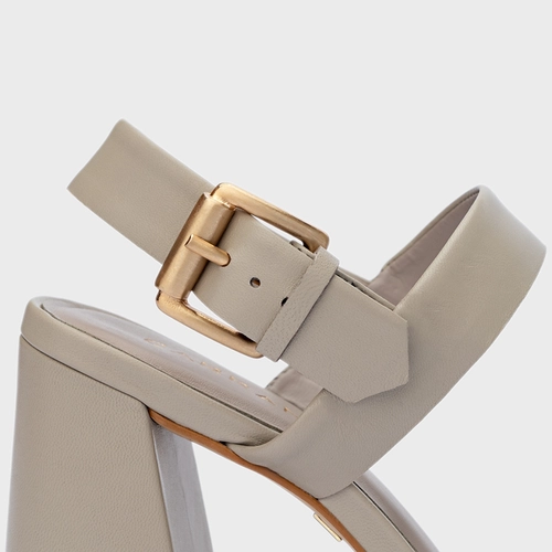 Sandália Salto Flare Couro Cinza Cashmere