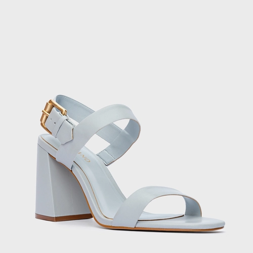 Sandália Salto Flare Couro Azul Glacier Blue