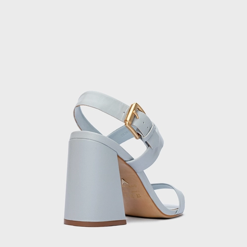 Sandália Salto Flare Couro Azul Glacier Blue