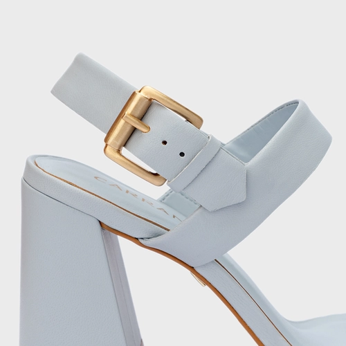 Sandália Salto Flare Couro Azul Glacier Blue