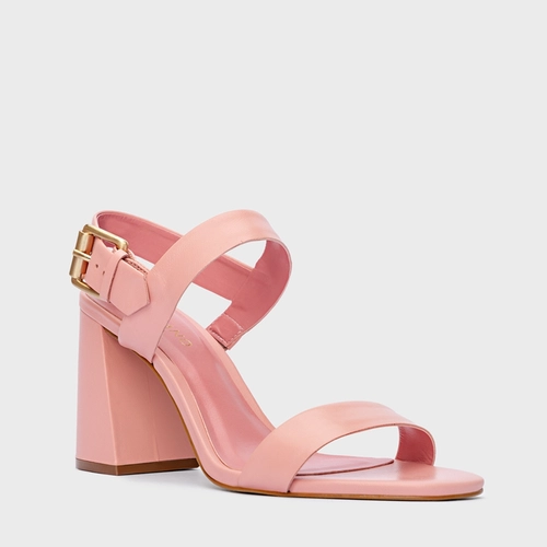 Sandália Salto Flare Couro Rosa Pink Salt