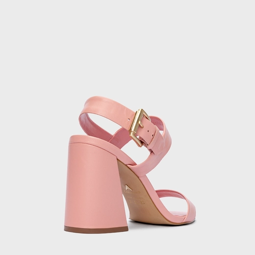 Sandália Salto Flare Couro Rosa Pink Salt