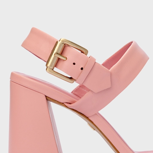 Sandália Salto Flare Couro Rosa Pink Salt