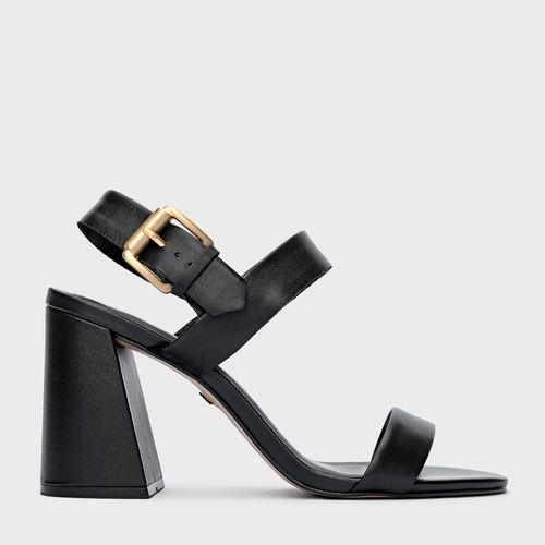 Sandália Salto Flare Couro Preto