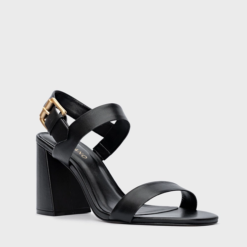 Sandália Salto Flare Couro Preto