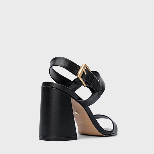 Sandália Salto Flare Couro Preto