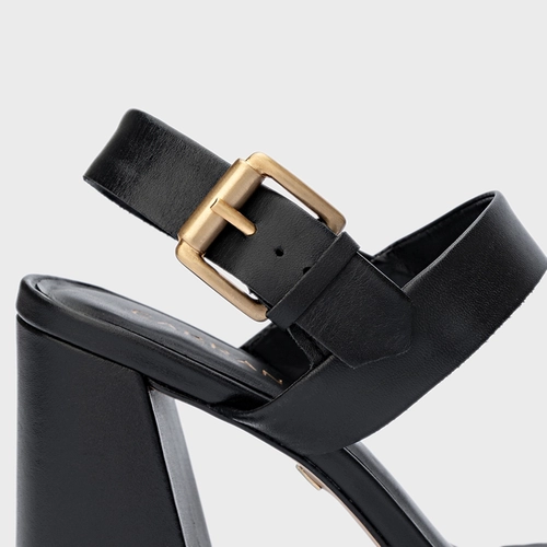 Sandália Salto Flare Couro Preto