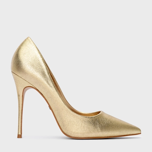 Scarpin Loretta Salto Fino Metalizado Dourado