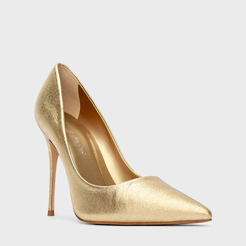 Scarpin Loretta Salto Fino Metalizado Dourado