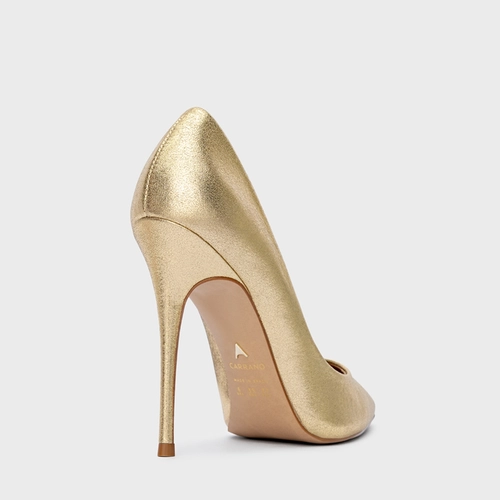 Scarpin Loretta Salto Fino Metalizado Dourado