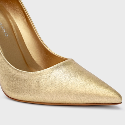Scarpin Loretta Salto Fino Metalizado Dourado