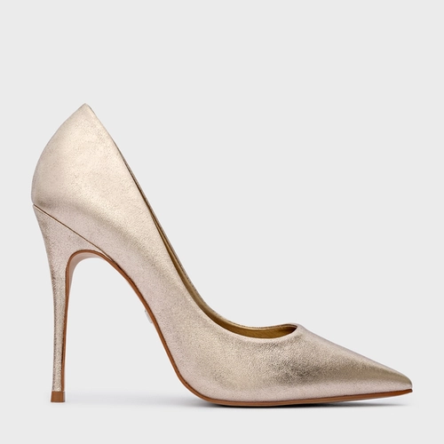 Scarpin Loretta Salto Fino Metalizado Dourado Light