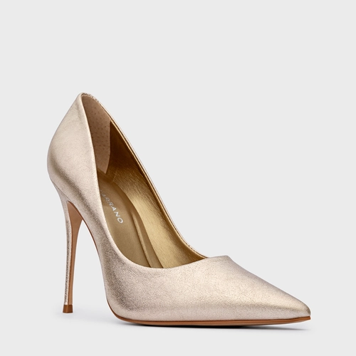 Scarpin Loretta Salto Fino Metalizado Dourado Light