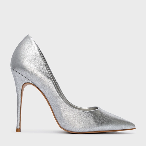 Scarpin Loretta Salto Fino Metalizado Prata