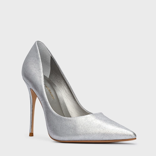 Scarpin Loretta Salto Fino Metalizado Prata