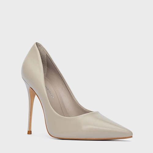 Scarpin Loretta Salto Fino Couro Cinza Cashmere