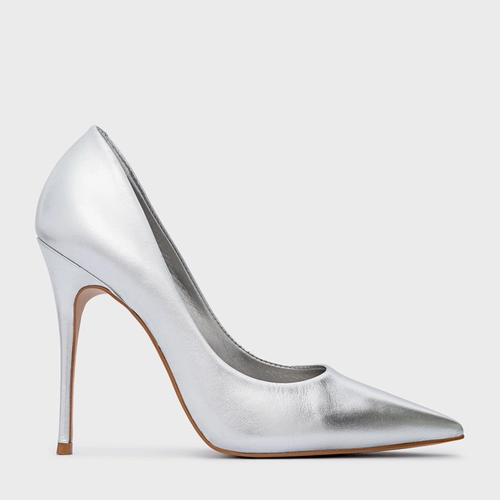 Scarpin Loretta Salto Fino Metalizado Prata
