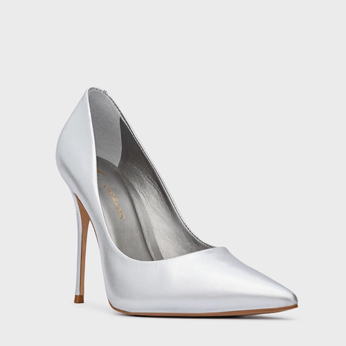 Scarpin Loretta Salto Fino Metalizado Prata