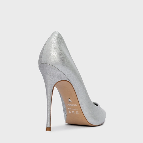 Scarpin Loretta Salto Fino Couro Metallic Prata