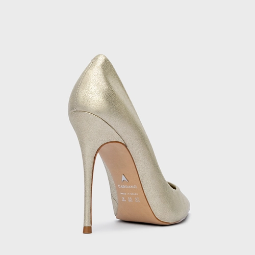 Scarpin Loretta Salto Fino Couro Metallic Champagne