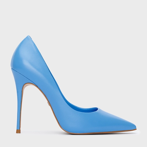 Scarpin Loretta Salto Fino Couro Azul Azure