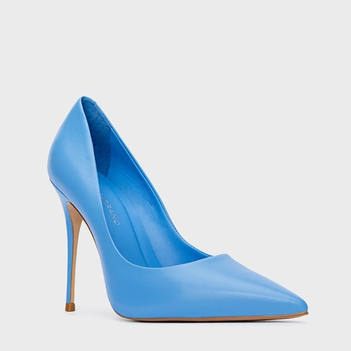 Scarpin Loretta Salto Fino Couro Azul Azure