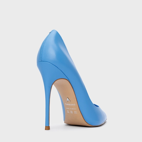 Scarpin Loretta Salto Fino Couro Azul Azure
