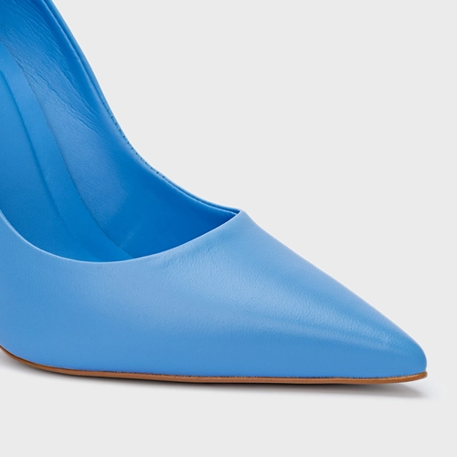 Scarpin Loretta Salto Fino Couro Azul Azure