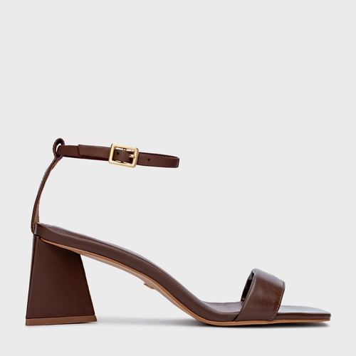 Sandália Holiday Salto Triangle Couro Marrom Mahogany