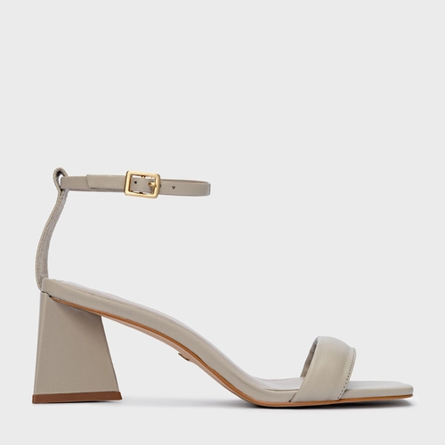 Sandália Holiday Salto Triangle Couro Cinza Cashmere