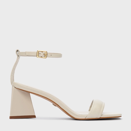 Sandália Holiday Salto Triangle Couro Off White Lait