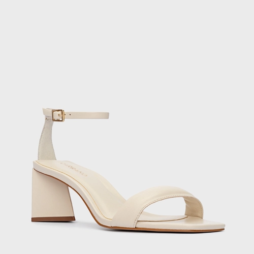 Sandália Holiday Salto Triangle Couro Off White Lait